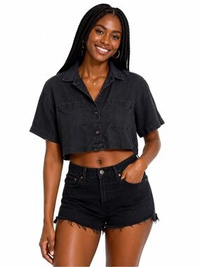 Universal Thread Black Linen Blend Button Front Shirt – Women's Large